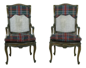 Pair French Louis XV Style High Back Armchairs