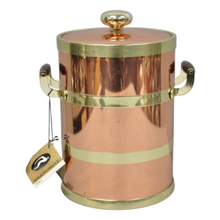 Vintage Kraftware Nyc Mid Century Modern Copper and Brass Covered Bar Ice Bucket For Sale