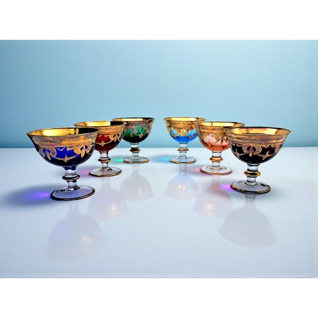 Set of six Murano glass bowls, 1970s. The bowls, with a classic and elegant design, featuring one of the most typical...