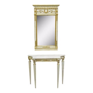 Antique Italian Neoclassical French Louis XVI Marble Top Console Table & Mirror For Sale