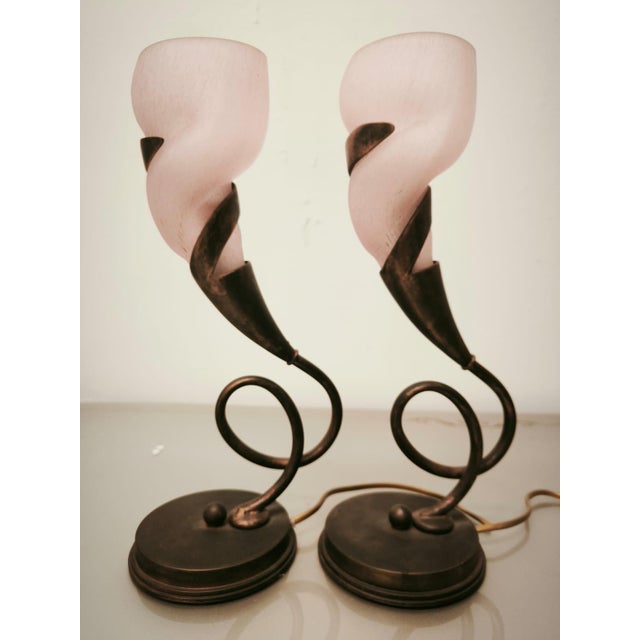 Brass Lamp with Pink Glass Shade, 1980s For Sale - Image 14 of 14