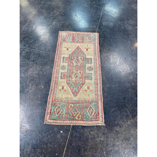 Red Turkish Mini Rug Oriental Hand Knotted Vintage Rug 1'7" x 3'7" #17889 For Sale - Image 8 of 8