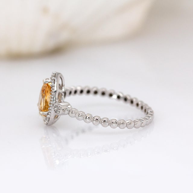 2020s Brazilian Imperial Topaz Ring With Natural Diamond Halo in 14k Solid White Gold For Sale - Image 5 of 7
