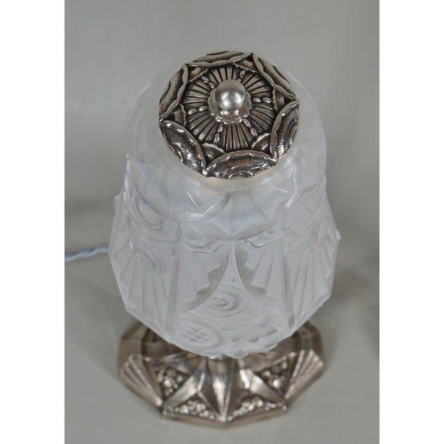 Silver French Art Deco Table Lamp by Ejg Jean Gauthier - A Pair For Sale - Image 8 of 11