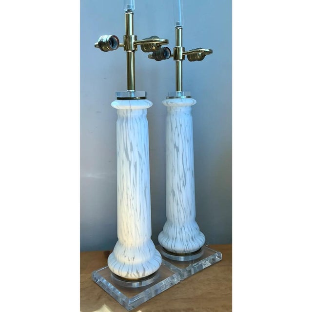 Murano Vintage Italian Glass Table Lamps - A Pair For Sale - Image 4 of 12