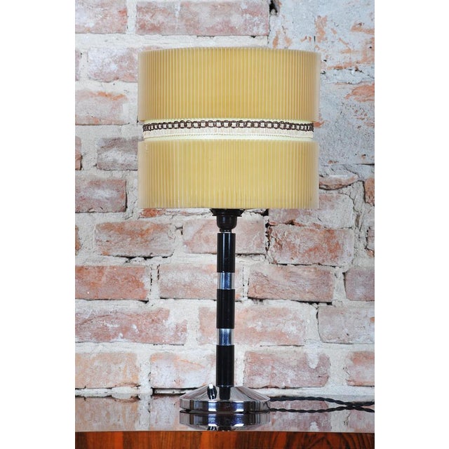 Art Deco Table Lamp in Chromed Steel, Beech and Parchment, Czech, 1940s For Sale - Image 3 of 13