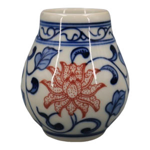 Chinese Vintage Ceramic Vase,Blue and White Underglaze Red Porcelain Vase Hand Painted Lotus Flowers Pattern