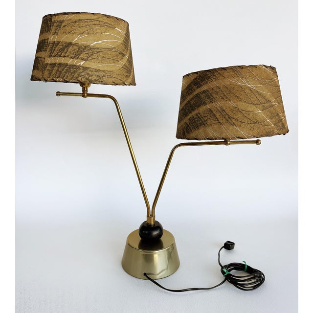 Brass 1950s Mid-Century Atomic 2-Arm Lamp, Fiberglass Shades For Sale - Image 8 of 8