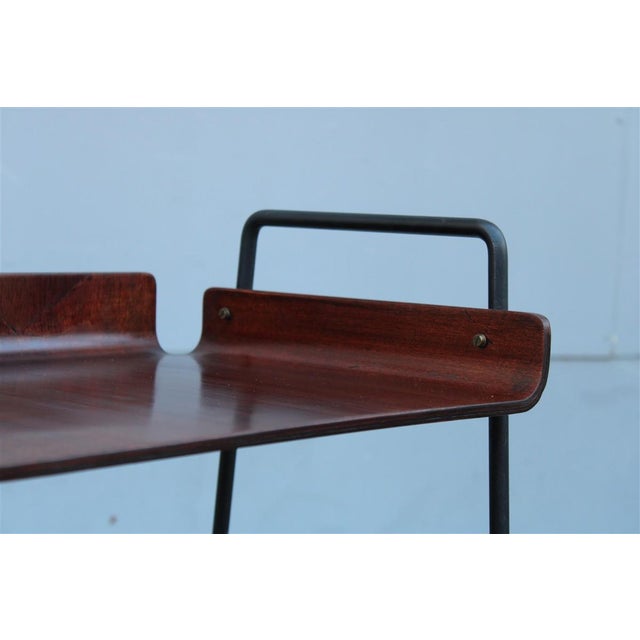 Mid-Century Modern Curved Metal and Mahogany Shelf from Carlo Ratti, 1950s For Sale - Image 3 of 13