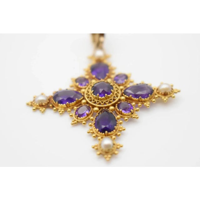 Mid 19th Century Amethyst and Pearl Cross Pendant For Sale - Image 4 of 7