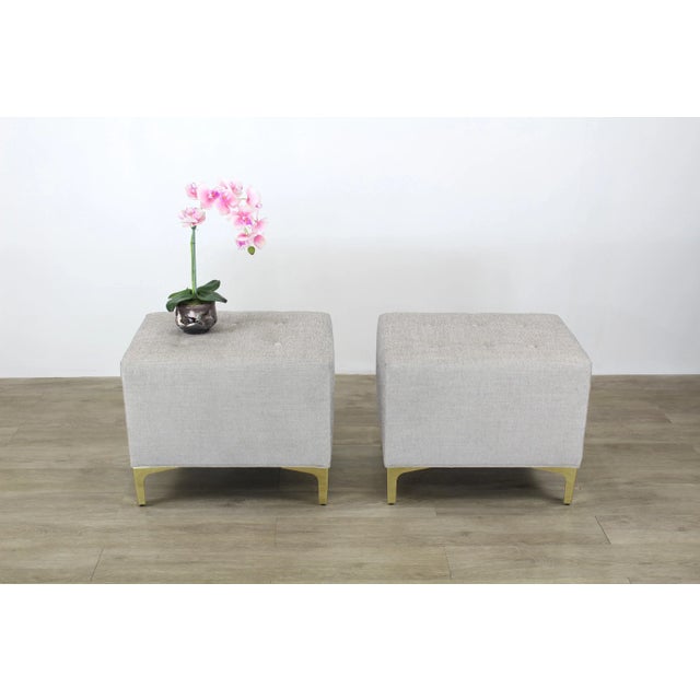 Mid-Century Modern Vintage Cream Chenille Ottoman- a Pair For Sale - Image 3 of 12