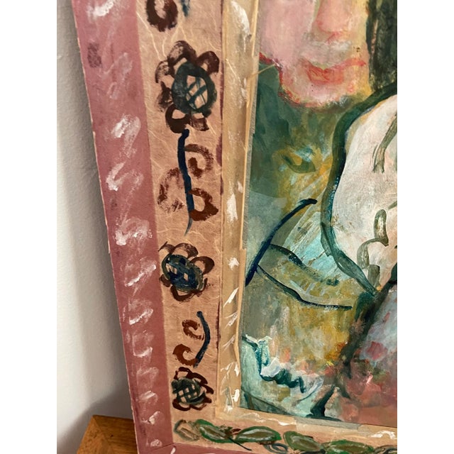 Margaret Held (1933-2016) Abstract Acrylic On Wood Board Mixed Media “Waiting”. Measures 19” x 25” and is titled on the...