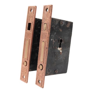 Pair of Antique Aesthetic Brass Plated Corbin Pocket Door Locks For Sale