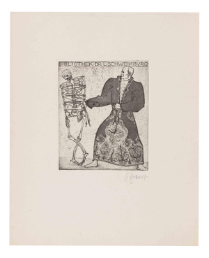 Frank Sepp, Ex Libris Bibliothek dr. L. Schweinburg, Etching, 1920s