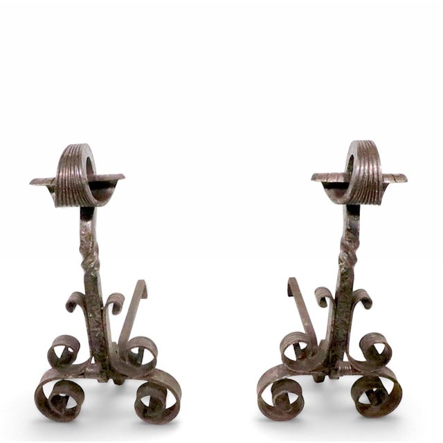 Early 20th Century Early 20th Century Pair of Hand Forged Arts and Crafts Iron Andirons For Sale - Image 5 of 7