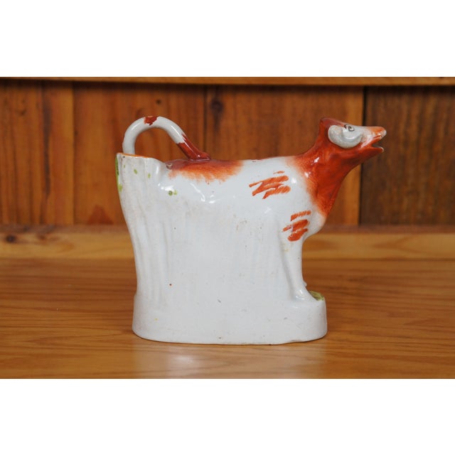 Antique Staffordshire Porcelain Red & White Cow Spill Vase Creamer Pitcher For Sale - Image 6 of 11