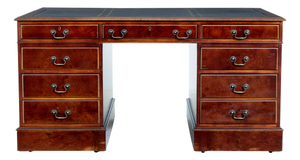 Walnut and Burr Leather Top Pedestal Desk, 1990