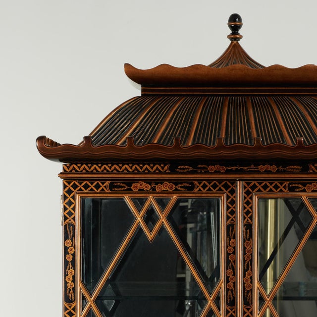 Maitland - Smith Vintage Chinese Chippendale Style Pagoda Glass Front Cabinet on Stand by Maitland Smith For Sale - Image 4 of 18