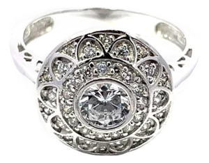 14k White Gold Zircon Halo Flower Ring, Size 7
