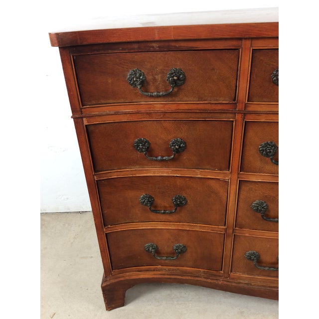 Mid Century Georgian Style Lowboy Dresser With Bowfront Design and 9 Drawers For Sale - Image 17 of 18