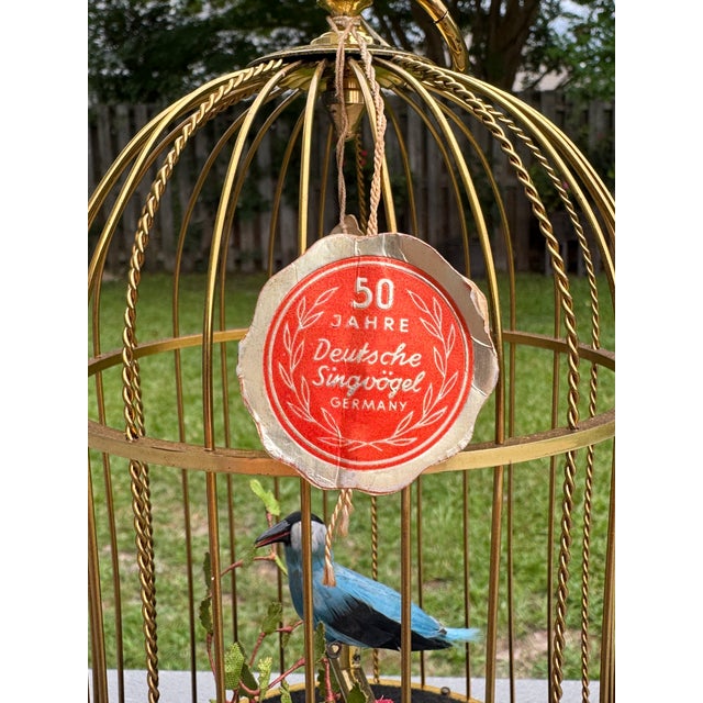 Gold 1950s Karl Griesbaum Made in Germany Mechanical Singing Bird Cage Automaton - New in Box For Sale - Image 8 of 17