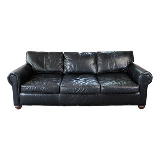 Restoration Hardware Lancaster Ebony Leather Luxe Sofa For Sale