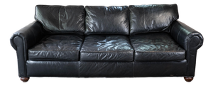 Restoration Hardware Lancaster Ebony Leather Luxe Sofa