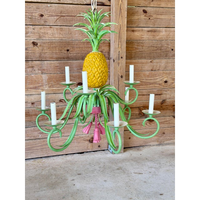 Vintage Whimsical Coastal Regency Pineapple Tole Nine-Light Chandelier For Sale In Naples, FL - Image 6 of 12
