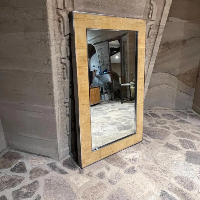 Chrome 1980s Wall Mirror Chrome and Burlwood After Milo Baughman For Sale - Image 8 of 12