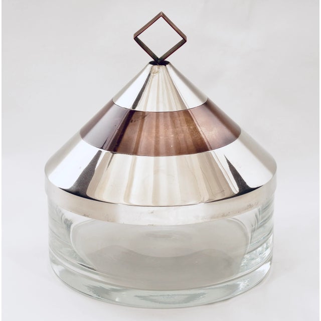 Round box in glass steel and gilded brass Italian Design 1970 Romeo Rega. Item is in great shape perfect for your special...