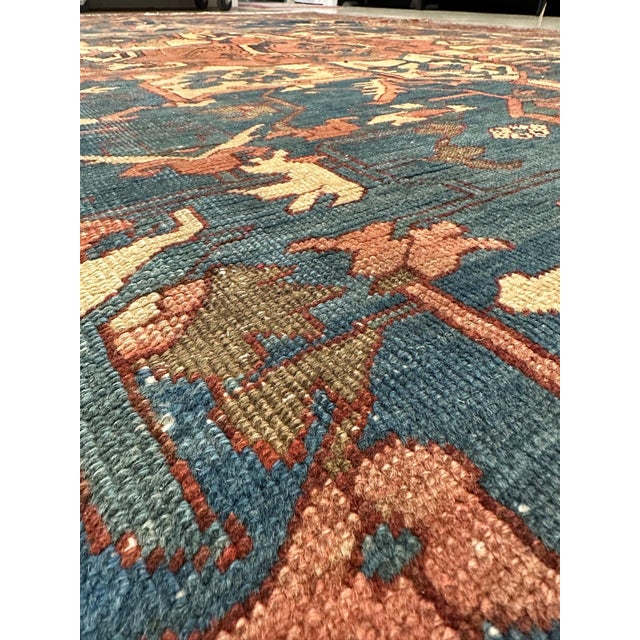 Brown Antique Persian Serapi Carpet, Handmade Rug Light Blue, Ivory, Rusty Red For Sale - Image 8 of 18