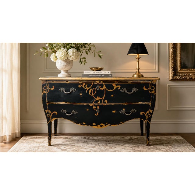 Shabby Chic Lillian August Napolean Distressed Chest of Drawers 1990's For Sale - Image 3 of 11