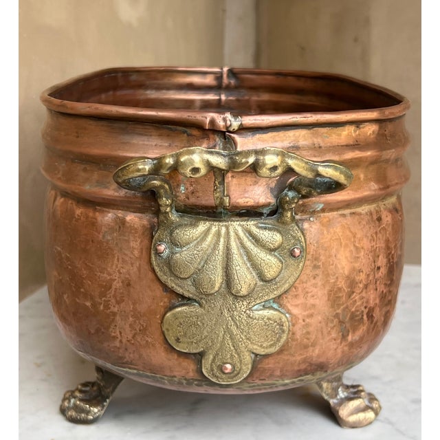 Metal Antique French Copper & Brass Jardeniere / Cachepot For Sale - Image 7 of 13