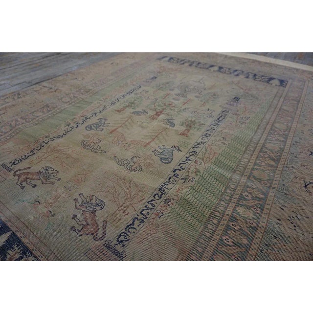 Figurative 1920s Antique Beige Cypress Trees Animals Panderma Kayseri Turkish Knotted Rug For Sale - Image 3 of 12