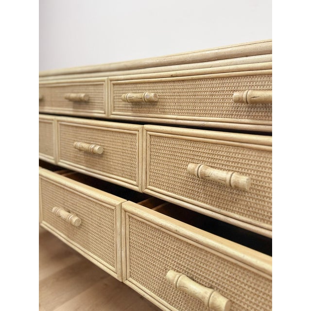 Mid 20th Century Coastal Ficks Reed Style Faux Bamboo Woven Nine Drawer Dresser, Wicker For Sale - Image 9 of 13