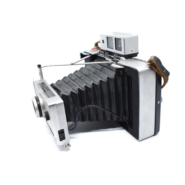 Mid-Century Modern Mid 20th Century Foldable Polaroid Land Automatic Camera Model 350 With Clamshell Cover and Original Leather Shoulder Starp For Sale - Image 3 of 11