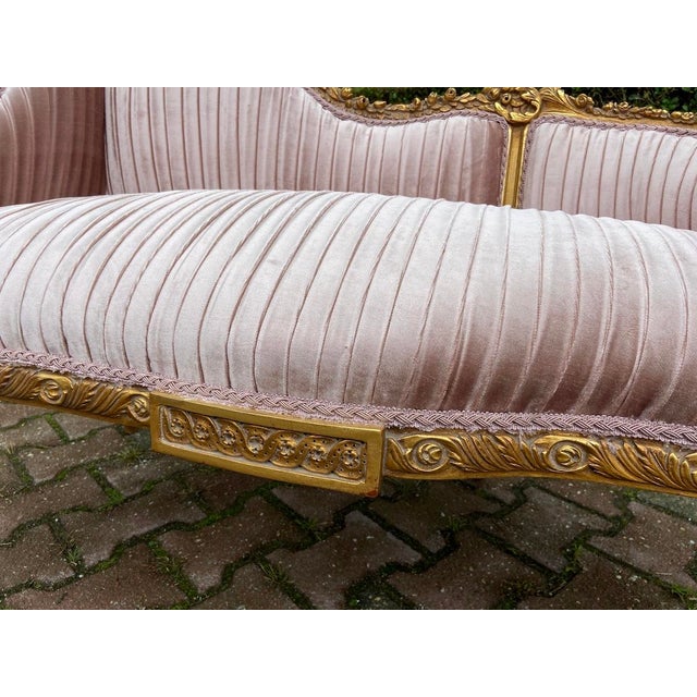 French Louis Xvi Style Corner Settee in Beech in Antique Gold Finish