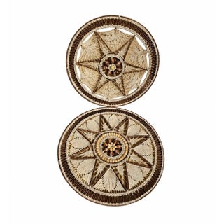 Vintage Cowrie Shell Woven Wicker Boho Coastal Wall Hangings- Set of 2 For Sale