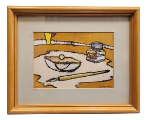 Benito Mauleón, Still Life of a Writing Desk, 1960s, Engraving, Framed