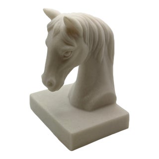 Vintage White Natural Stone Horse Head Sculptural Bookend For Sale