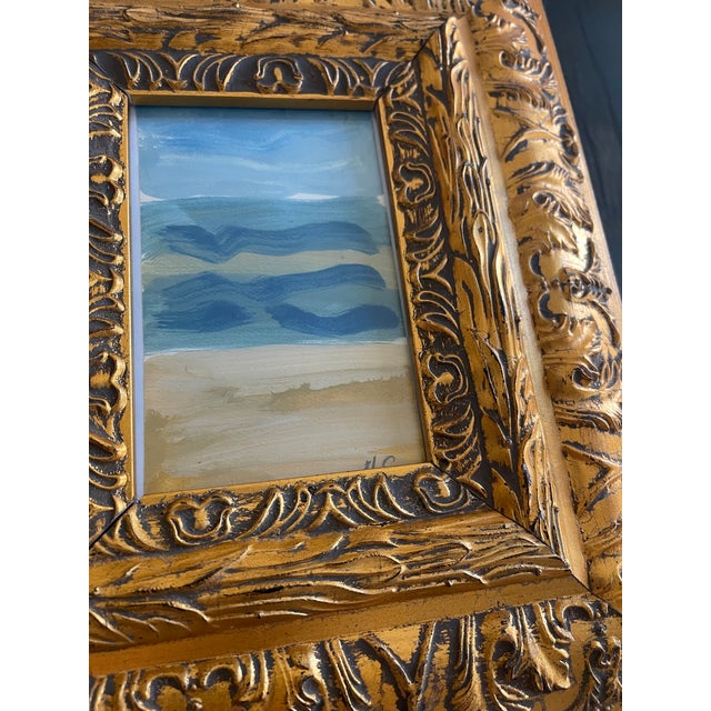 Original Art Painting Abstract Seascape in Golden Relief Frame For Sale - Image 4 of 4