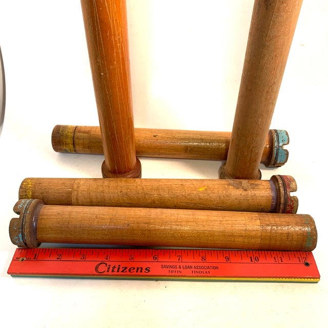 Industrial Wooden Roving Bobbins Large Factory Used Circa 1940 Set of 5 For Sale In Louisville - Image 6 of 11