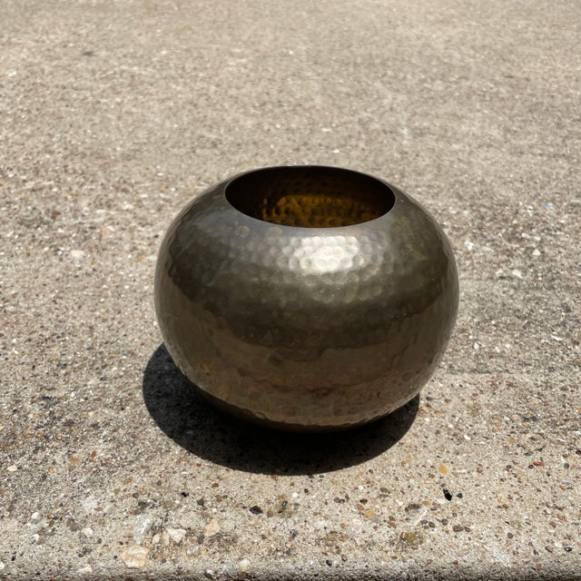 Metal Hammered 6” Brass Bowl Vase For Sale - Image 7 of 7
