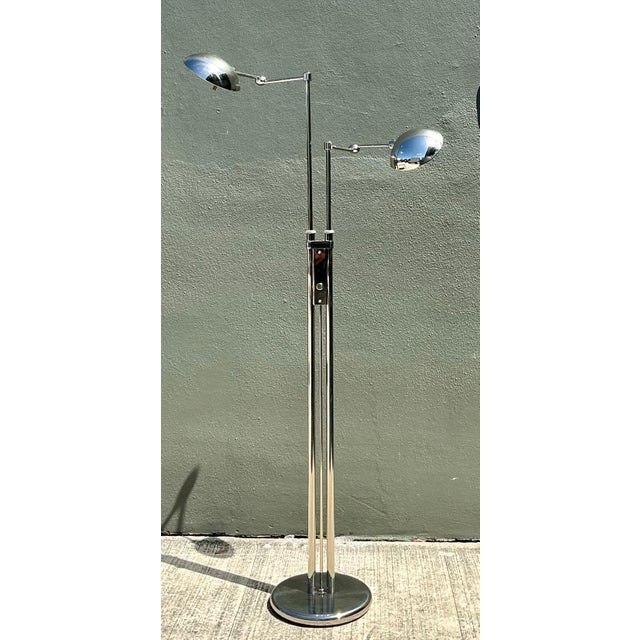 Late 20th Century Holtkoetter Leutchen Chrome Dual Head Floor Lamp For Sale - Image 9 of 12