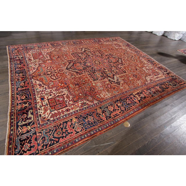 1940s 9 X 11 Vintage Persian Heriz Hand-Knotted Allover Wool Rug in Rust Color For Sale - Image 5 of 12