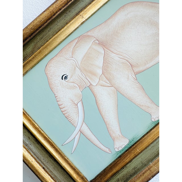 Original Hand-Painted Elephant Painting in a Vintage Italian Frame For Sale - Image 4 of 4