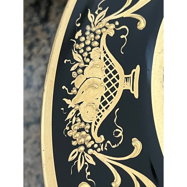 1900 - 1909 Antique Neoclassical Black Glass Charger With Hand-Applied Gilt Cornucopia Decoration,set of 10f For Sale - Image 5 of 9