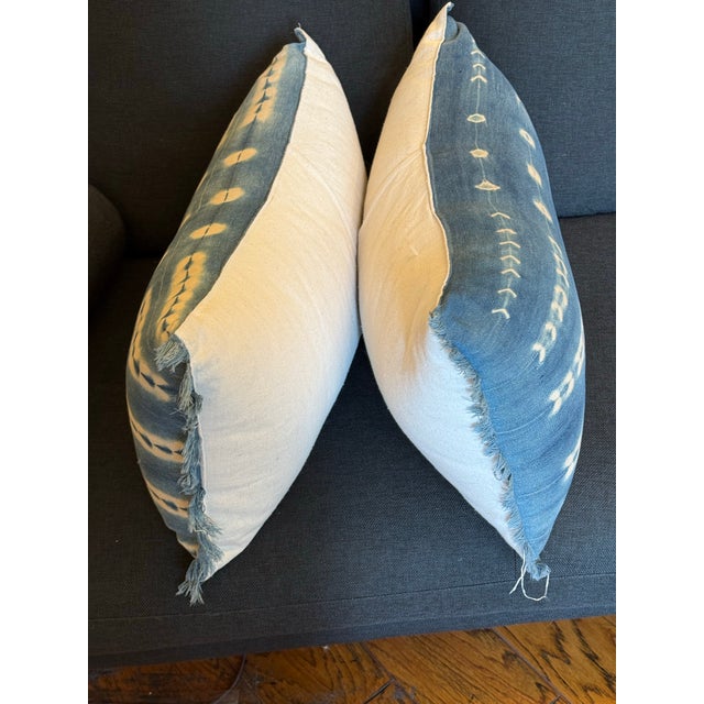 Custom Design Vintage Indigo Lumbar Pillows, Pair For Sale - Image 12 of 12