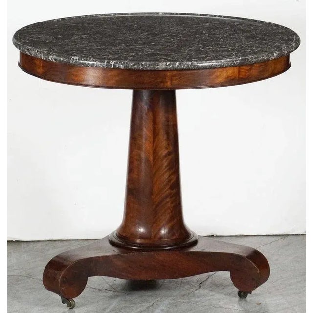 French Guéridon or Round Table of Flame Mahogany With Marble Top For Sale - Image 10 of 13