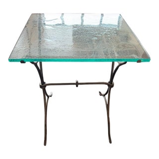 Handcrafted Forged Steel Coffee Table and Matching Side Table With Thick Glass Tops For Sale